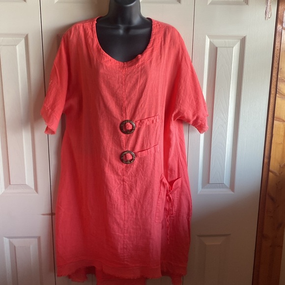 Cristina Vergani NWT Scoop neck 2-Button Cotton/Linen Blend Dress Size Medium - Picture 3 of 14